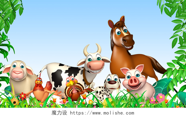 农场动物三维渲染的图群农场动物
